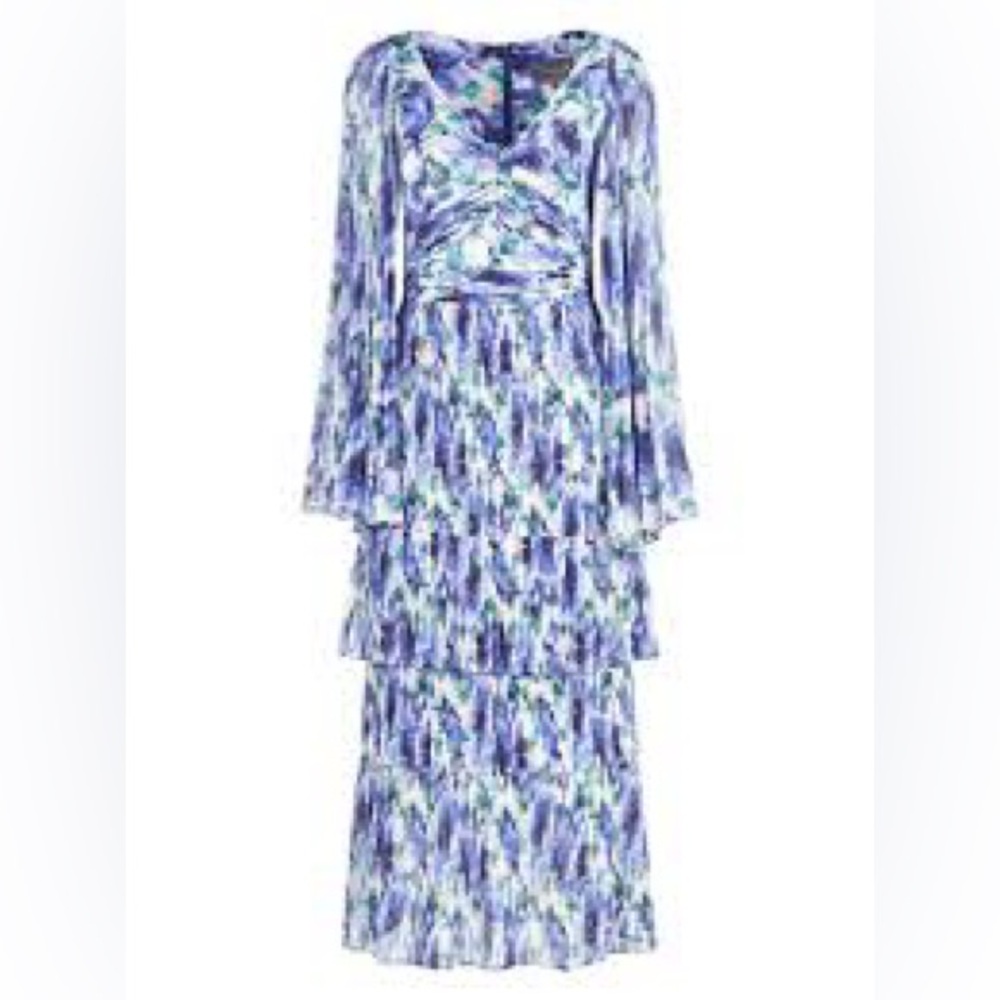 Theia Gemma Pleated Midi Dress watercolor Wedding Guest Party Spring Summer Sz 4